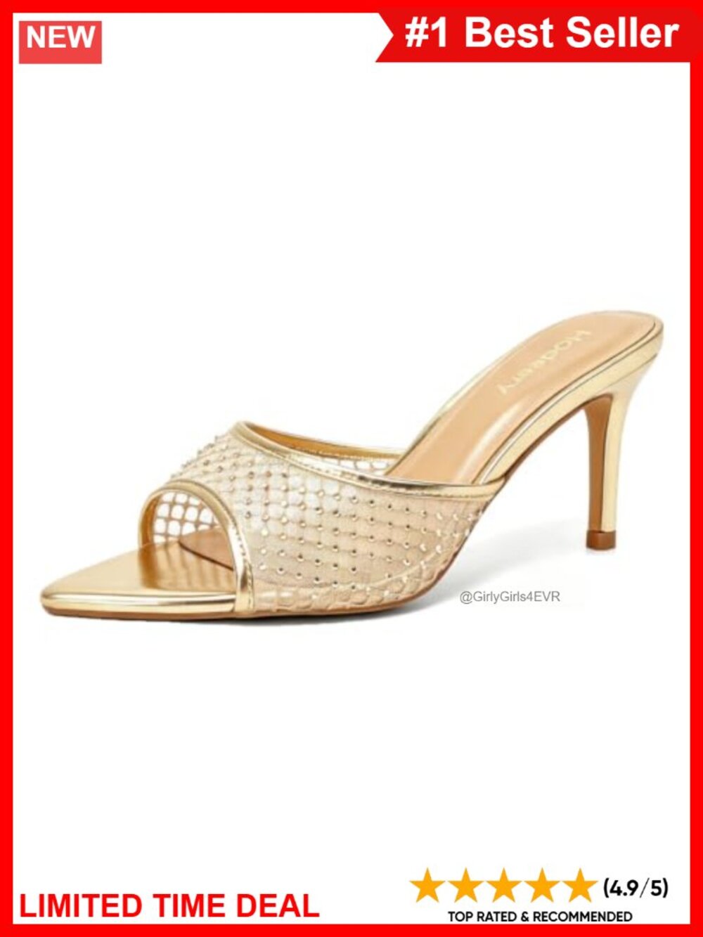Women's Mesh Rhinestone Pointed Open Toe Stiletto Mule Heeled Sandals Slip On